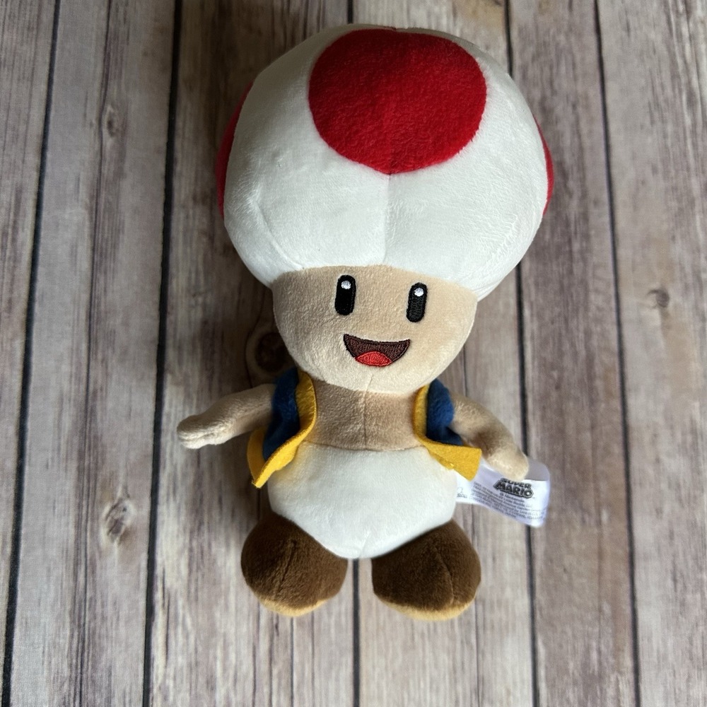 Super Mario Toad Plush 8" White Red Mushroom Head